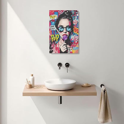 Fashion Women Wall Art Glam Modern Artwork for Girls Banksy Street Graffiti Pop Art Canvas Pictures Painting Print Framed Decorations Gifts for Bedroom Living Room Office 16"x24"