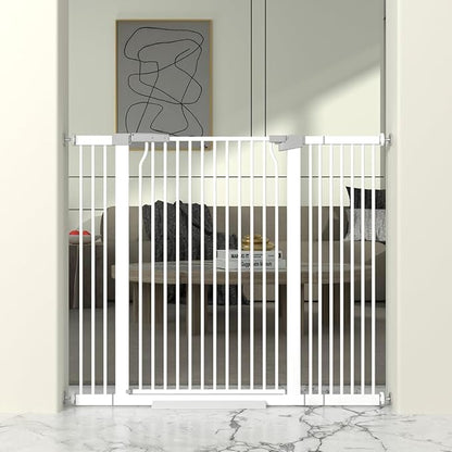 41" Extra Tall Cat Gate for Doorway, 40.6-49.1'' Metal Pet Baby Safe Gate, Extra Wide Pressure Mounted Child Door with Expansion Kit, No Drilling Cat Fence Indoor, Tall Dog Gate, White