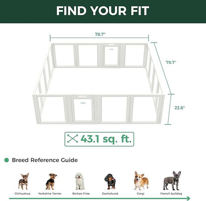 FXW AuraSpace Acrylic Indoor Unleashed Dog Playpen for Puppies and Small Dogs, 24 Inch, 16 Panels, White