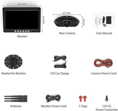 10.1" RV Backup Camera Wireless System Plug and Play, Pre-Wired for Furrion RV Trailer Camper Motorhome, HD 1080P DVR Monitor with Rear View Camera, IR Night Vision IP69K Waterproof, BY5