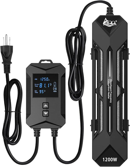 AQQA Aquarium Heater,64-95°F Fast Heating Double Quartz Glass Tube Fish Tank Heater,High-definition LCD Controller Displays Real-time Power,Anti-dry and Over-temperature Protection (1200W 210-330 Gal)