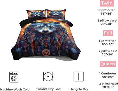 Dream Catcher Wolf Comforter Set Queen Size Galaxy Wolf Bedding Set 3 Pieces with 1 Comforter 2 Pillowcases for Teens Kids Girls Adults Room Decor All Season