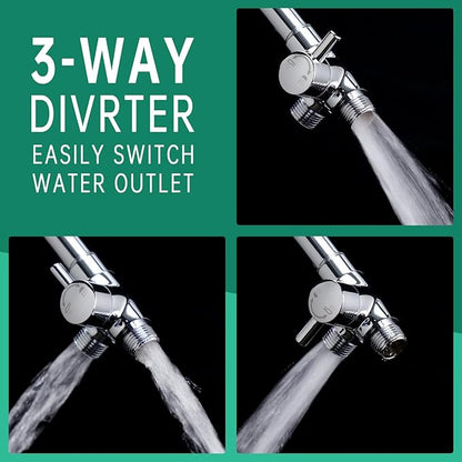 3 Mode Dog Shower Attachment, High Pressure Handheld Sprayer with ON/OFF Switch, G1/2" Metal Shower Diverter, 100 Inches Stainless Steel Hose, No Drill Hook, for Indoor Pet Bathing and Washing