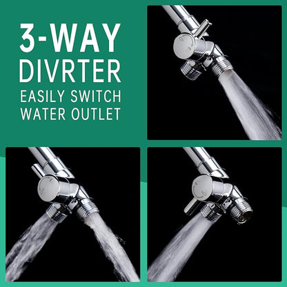 3 Mode Dog Shower Attachment, High Pressure Handheld Sprayer with ON/OFF Switch, G1/2" Metal Shower Diverter, 78 Inches Stainless Steel Hose, No Drill Hook, for Indoor Pet Bathing and Washing