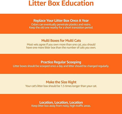 Amazon Basics Large Cat Litter Box with High Sides, Top Entry, Includes Scoop, 20.5 x 14.75 x 14.38 inches, Grey