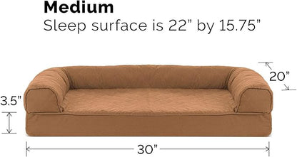 Furhaven Orthopedic Dog Bed for Medium/Small Dogs w/ Removable Bolsters & Washable Cover, For Dogs Up to 35 lbs - Quilted Sofa - Toasted Brown, Medium