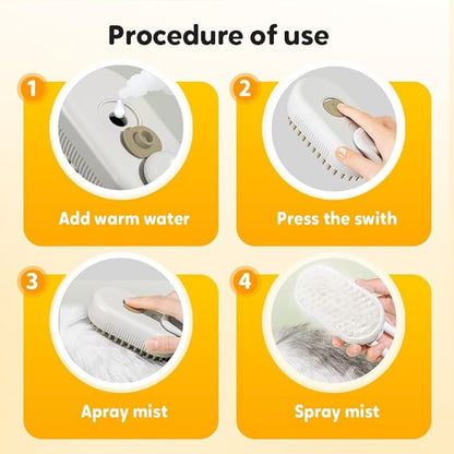 3-In-1 Rechargeable Steamy Cat Brush, Deep Cleaning & Hair Removal System with Rotating Handle, 360° Massage for Cats & Dogs (Mix)
