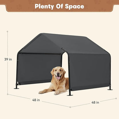 Dog Shade Shelter Outdoor 4'x4'x3' Tent for Large Medium Dogs, Outside Sun Rain Canopy Pet House for Livestock Pigs Cats with Waterproof Roof Ground Nails,Darkl Gray