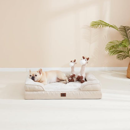 EHEYCIGA Orthopedic Dog Beds for Extra Large Dogs, Waterproof Memory Foam XL Pet Bed with Sides, Non-Slip Bottom and Egg-Crate Foam Big Dog Couch Bed with Washable Removable Cover, Beige