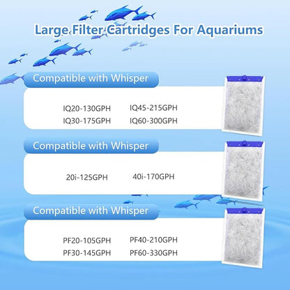 9 Pack Aquarium Filter Cartridge Compatible with Whisper Power Filters,Large Replacement Filter Cartridges for PF20/PF30/PF40/PF60