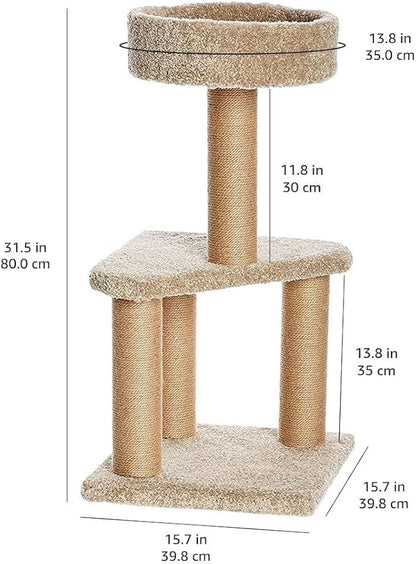 Amazon Basics Cat Tree - Indoor Cat & Kittens Multi-Level Climbing Activity Tower with Scratching Posts, Medium (31.5"H) - Beige