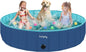 Furrybaby Dog Pool, Kiddie Pool Hard Plastic Foldable Dog Pools for Large Dogs Portable Pet Doggie Wading Swimming (Navy 63'') Indoor and Outdoor