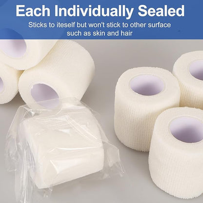 24 Pack White Self Adhesive Bandage, 2” x 5 Yards Medical Wrap, Cohesive Bandage Wrap, White Tape Baseball, Self Stick Bandage Tpae, First Aid Gauze for Ankle, Leg, Arm