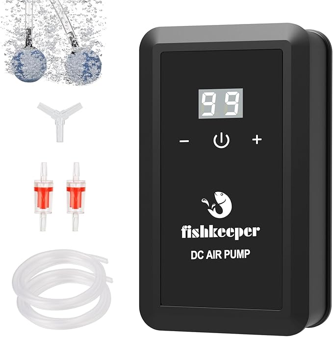 fishkeeper Aquarium Air Pump, 8W 130GPH Dual Outlet Fish Tank Air Pump with Adjustable Airflow Ultra-Quiet Oxygen Aerator Pump with Air Stone Bubbler for 10-120 Gallon Fish Tank