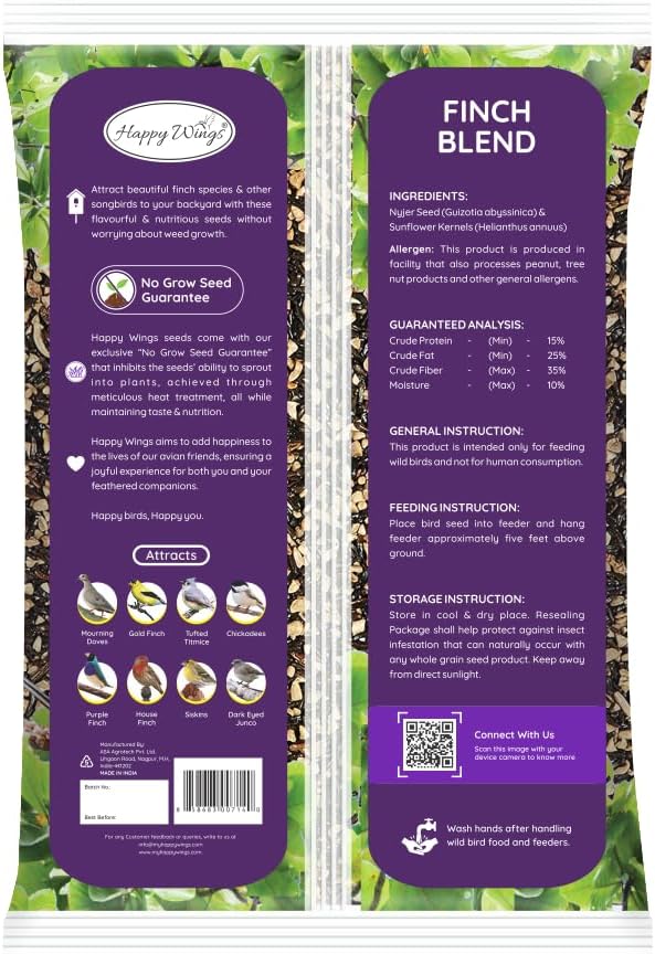 Finch Blend Bird Food - Mix of Sunflower Hearts/Kernels and Nyjer, 5 Pounds - No Grow Seed - For Wild Birds