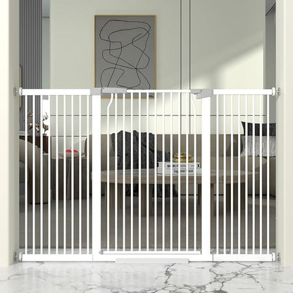 41" Extra Tall Cat Gate for Doorway, 60.3-62.9'' Metal Pet Baby Safe Gate, Extra Wide Pressure Mounted Child Door with Expansion Kit, No Drilling Baby Gate Indoor, No Climb Proof Gate, White