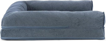 Furhaven Cooling Gel Dog Bed for Large/Medium Dogs w/ Removable Bolsters & Washable Cover, For Dogs Up to 55 lbs - Sherpa & Chenille Sofa - Orion Blue, Large