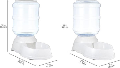 Amazon Basics Automatic Dog Cat Water Dispenser Gravity Feeder Set, Pack of 2, Small, 6-Pound Food Capacity, 1-Gallon, Gray