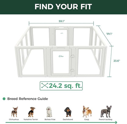 FXW AuraSpace Acrylic Indoor Unleashed Dog Playpen for Puppies and Small Dogs, 24 Inch, 12 Panels, White