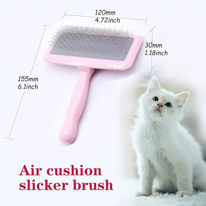 Air Cushion Slicker Brush for Dogs Cats,Soft Pin Shedding Brush for Short Haired Dog,Cat, Pet Grooming Wire Brush for Thin Curly Matted Tangled Hair,14mm(0.55"),Pink