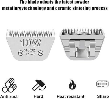 2PCS 10W Wide Blades for Dog Grooming Blades Compatible with Andis,Oster A5,Wahl km10 Dog Clippers, Detachable Dog Clipper Blade for Dog Cat Horse Animal,Size-#10W, 1/16-Inch Cut Length (1.5mm)