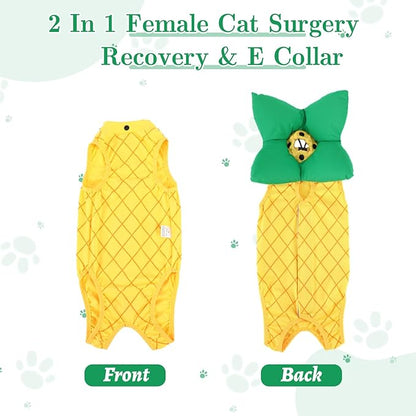 EMUST Cat Recovery Suit and Cat Cone Collar Set, Soft kittens Onesie for Cats After Surgery Female, Cute Kitten Surgery Recovery Suit Female, Cone of Shame Alternative for Kittens Under 4lb, Yellow, S