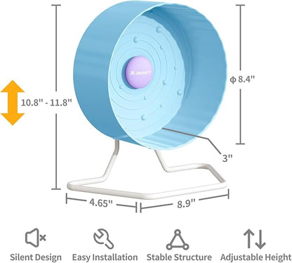 8.4" Silent Hamster Wheel, Non-Slip Track, Exercise, Release Stress, Relieve Anxiety, Adjustable Height Stand, for Syrian Dwarf Hamster, Gerbil, Mice, Other Small Medium Sized Pets, Blue