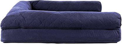Furhaven Cooling Gel Dog Bed for Large Dogs w/ Removable Bolsters & Washable Cover, For Dogs Up to 95 lbs - Quilted Sofa - Navy (Blue), Jumbo/XL