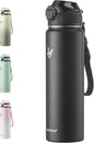 Enerbone 32 oz Insulated Water Bottle, Stainless Steel Bottle with Carrying Strap, Double-Wall Vacuum Insulation Design, Leakproof Sports Bottle with Straw, Keep Drinks Cold or Hot for Hours