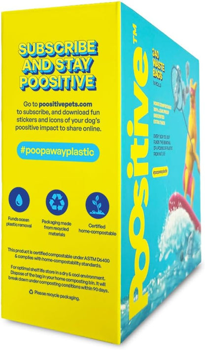 100% Certified Home Compostable Dog Poop Bags - ASTM D6400 & AS 5810 Compliant Dog Waste Bags, 240 bags, 16 rolls, unscented