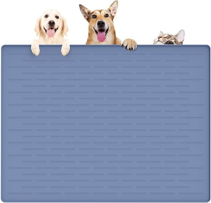 39.4"x29.5" Large Pet Food Mat, Silicone Dog Mats for Food and Water, Nonslip Pet Feeding Mats for Floors,Dog Cat Bowl Mat with Raised Edges, Lake Blue