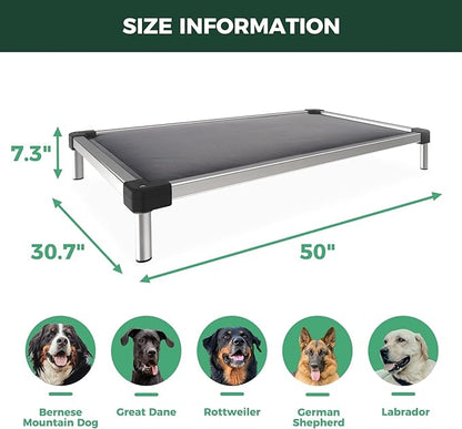 FXW TitanNest Chew-Proof Elevated Dog Bed, Raised Cot for Indoor/Outdoor/Camping Use, Durable & Washable Padded Pet Bed for Large Dogs, 50.0" L x 31.0" W x 7.3" H, Gray