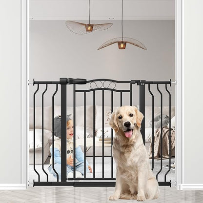 29.5-43.7" Wide Baby Gate for Stairs No Drilling, 30" Tall Metal Pet Baby Safety Gates with Expansion Kit, Press Mounted Pet Gate Indoor for Kids, Walk Through Dog Gates for Doorways, Black