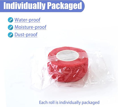 9 Pack 1" x 5 Yards Self Adhesive Bandage Wrap Self Stick Wrap for Ankle, Wrist, Finger, Sports, Breathable Cohesive Vet Tape for Pets (Red)