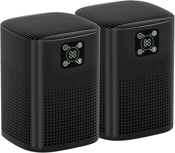 2 Pack Air Purifiers For Home Bedroom, Honeyuan H13 HEPA Air purifier with 360°Air Intake, Coverage up to 650ft², 3 Fan Speeds, Low to 24dB