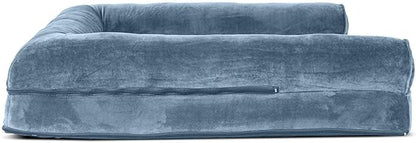 Furhaven Orthopedic Dog Bed for Large Dogs w/ Removable Bolsters & Washable Cover, For Dogs Up to 95 lbs - Faux Fur & Velvet Sofa - Harbor Blue, Jumbo/XL