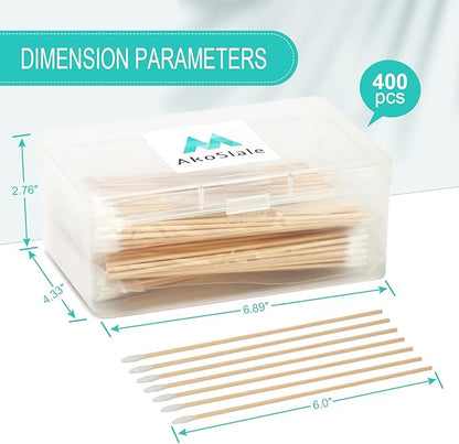 Extra Long Cotton Swabs, 400 Counts, 6-Inch | Lint-Free Tips for Gentle Cleaning of Small Dogs, Guns, Electronics, Makeup, and Crafts | Durable Wooden Sticks with Convenient Storage Box