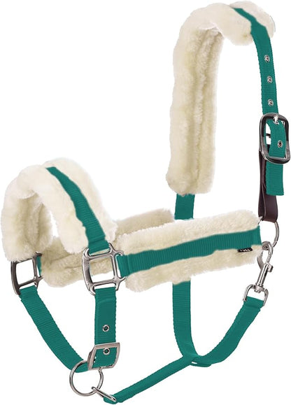Equinavia Valkyrie Soft Ultra Fleece Padded Adjustable Breakaway Horse Halter - Turquoise/White - Warmblood