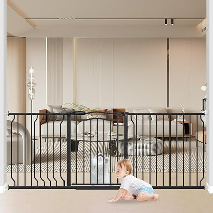 Extra Wide Baby Gate 67.3-81.1 Inch, Pressure Mounted Dog Gate Indoor, Walk Thru Pet Gate for Cat Dog Child,Pet Gates for The House Stairs Doorway Black