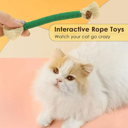 3 PCS Cotton Rope Cat Toys for Indoor Cats, Interactive Cat Rope Toys with Silvervine Fruit for Cats and Kittens, Handmade Pet Chew Toys for Teeth Cleaning