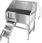 38" Pet Dog Bathing Station W/Ramp, Professional Stainless Steel Dog Grooming Tub W/Floor Grate, Faucet, Dog Bathtub for Large,Medium, Small Pets, Washing Sink for Home,L-RAMP