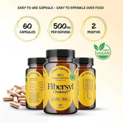 FiberSyl Ovatasyl Prebiotics for Cats Digestive Health - Cat Fiber Supplements for Constipation Relief & Support - Psyllium Husk Seed to Support Digestion Problems - Cat Stool Hardener - 60 Capsules