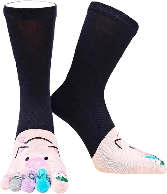 IXITON Women's Toe Socks Five Fingers Socks Cute animal pattern socks Funny cartoon Sports Toe socks