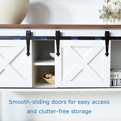 Entryway Table with Storage, Farmhouse Buffet Cabinet Coffee Bar Kitchen Island with Sliding Barn Doors & Shelves, Console Table for Kitchen, Dining Room, Living Room, White