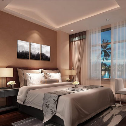 Framed Canvas Art - Boho Wall Decor Set of 3: Foggy Forest Trees Scenery for Living Room, Bedroom, Office, Farmhouse, Home Decoration