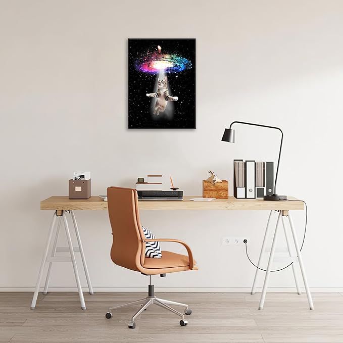 Funny Cat Wall Art Canvas Galaxy Wall Decor Prints Framed Painting Animal Pictures Gifts Artwork for Bathroom Living Dining Kitchen 16"x20"