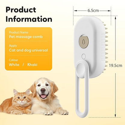 3-In-1 Rechargeable Steamy Cat Brush, Deep Cleaning & Hair Removal System with Rotating Handle, 360° Massage for Cats & Dogs (White)