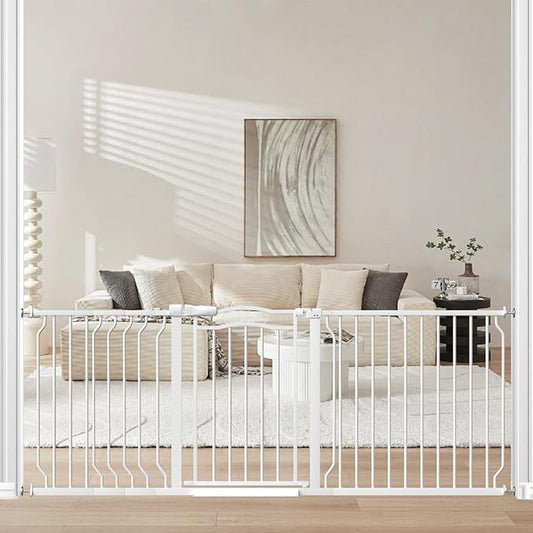 Extra Wide Dog Gate for Doorways 72-81.5 in, Walk Through Long Baby Gates for Large Openings, No Drill Child Safety Gate for Pets Kids Toddler, Doggy Barrier Indoor Metal, 30" Tall White