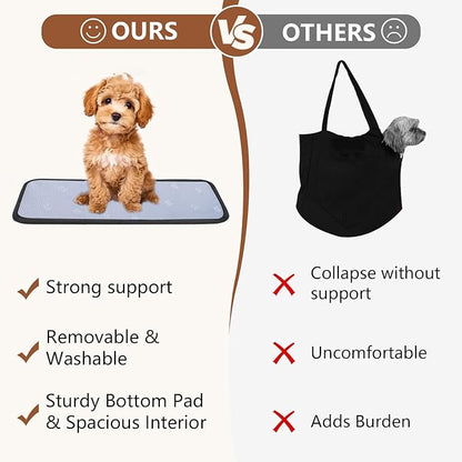 Dog Purse Carrier for Small Dogs, Cats, and Puppies – Soft-Sided Travel Pet Tote Bag with 4 Large Pockets, Foldable, Lightweight, Fits Pets up to 15 lbs, for Travel, Outings (Brown)