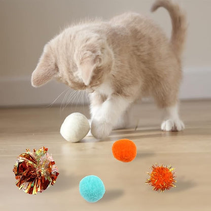 60 Pack Cat Toys - Assorted Kitten, Mouse, Crinkle & Pom Pom Balls